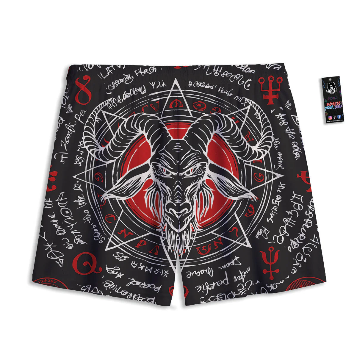 Head Of a Horned Goat Print Mesh Shorts - Image 2