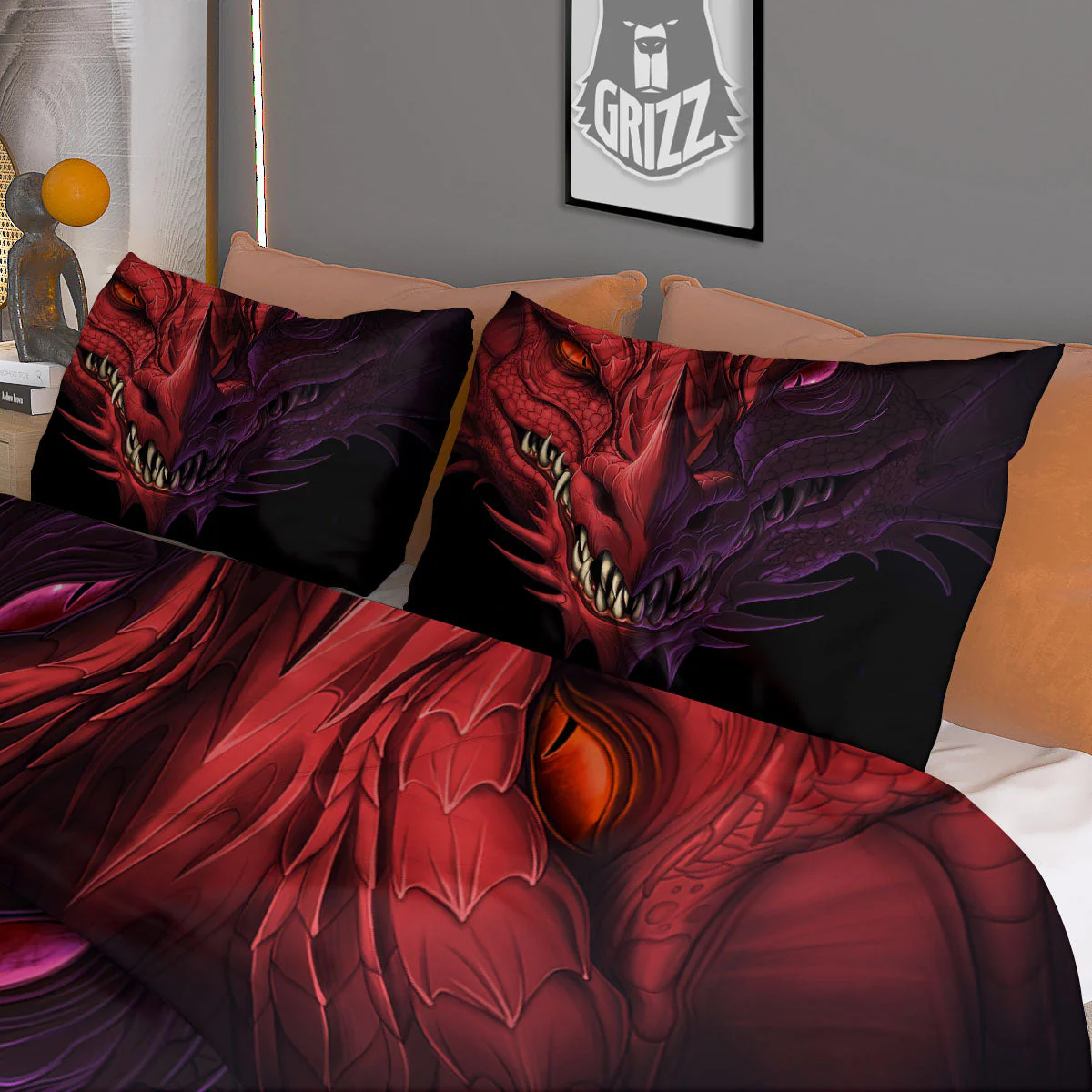 Head Red Dragon Print Duvet Cover Bedding Set - Image 3