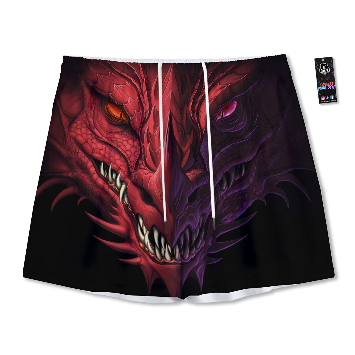 Head Red Dragon Print Mesh Shorts
