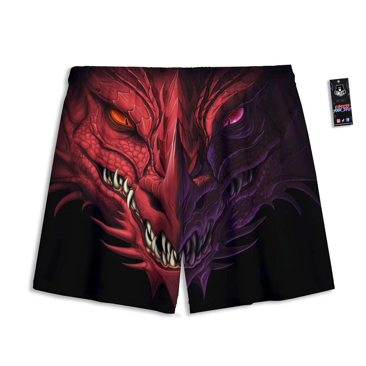 Head Red Dragon Print Mesh Shorts - Image 2