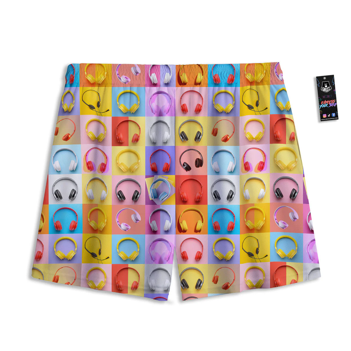 Headphones Pastel Print Pattern Mesh Shorts - Image 2