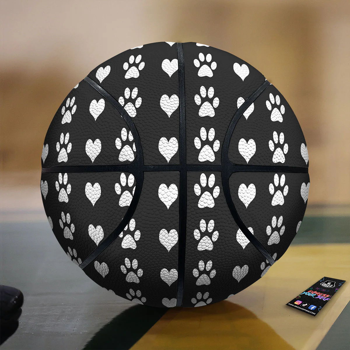 Heart And Black Paw Print Pattern Basketball