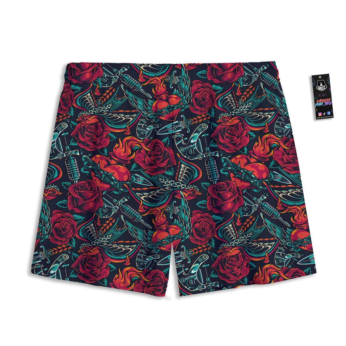 Heart And Rose Print Pattern Mesh Shorts - Image 2