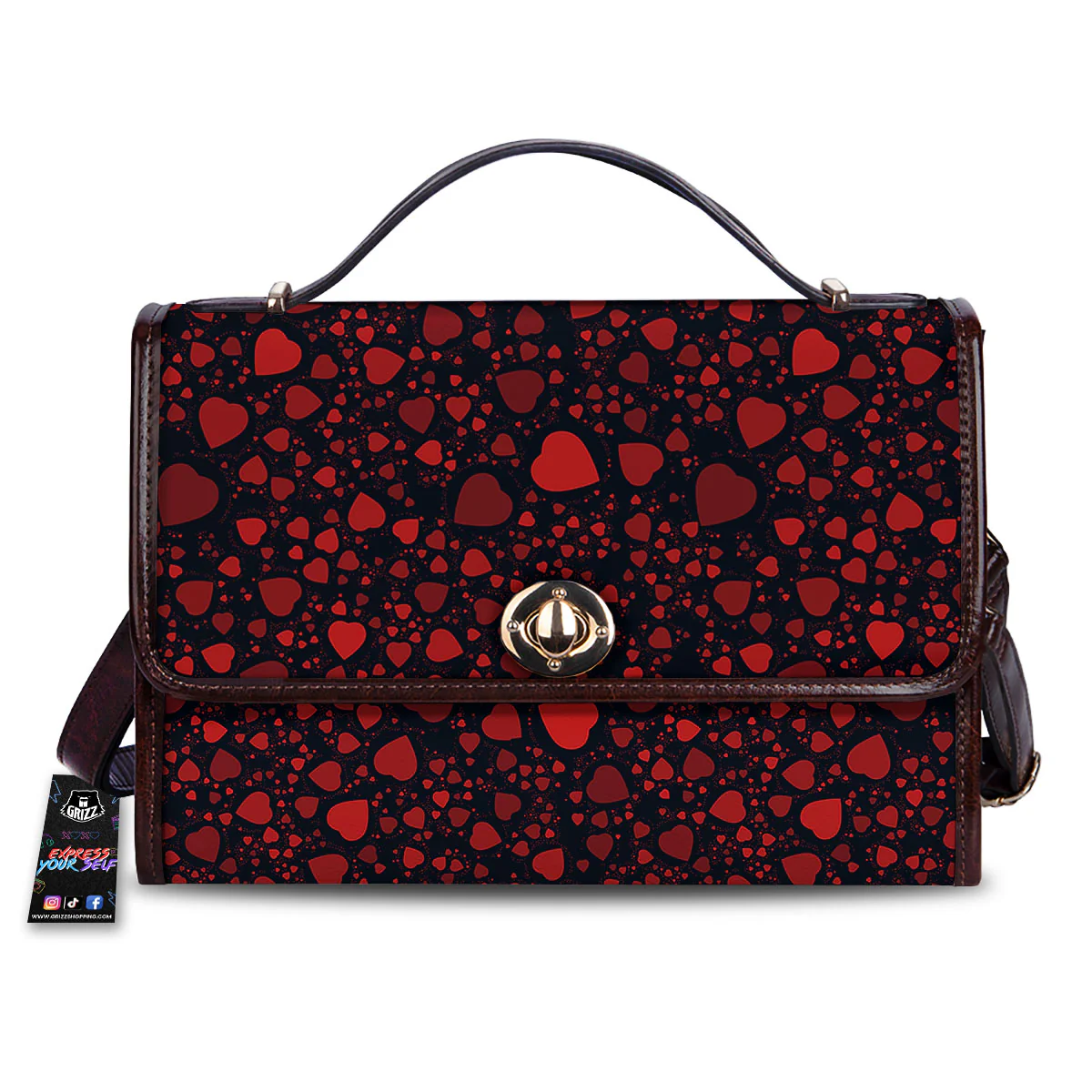 Heart Black And Red Print Pattern Women's Satchel Bag