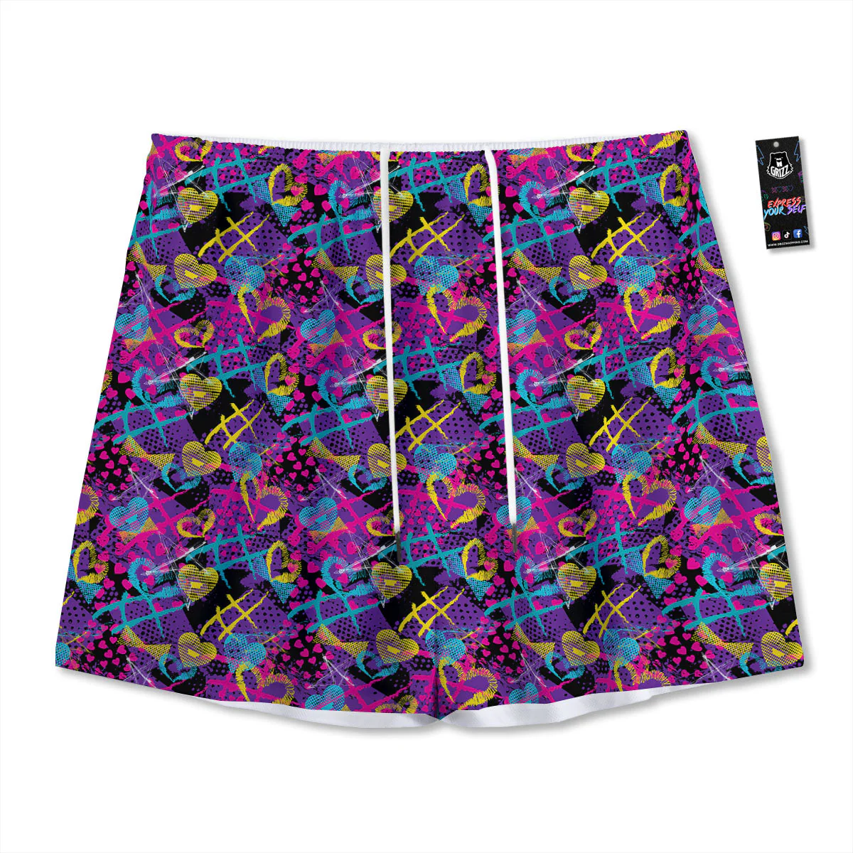 Heart Graffiti Print Pattern Mesh Shorts