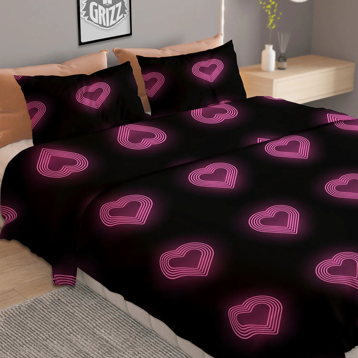 Heart Lights Print Pattern Duvet Cover Bedding Set - Image 2