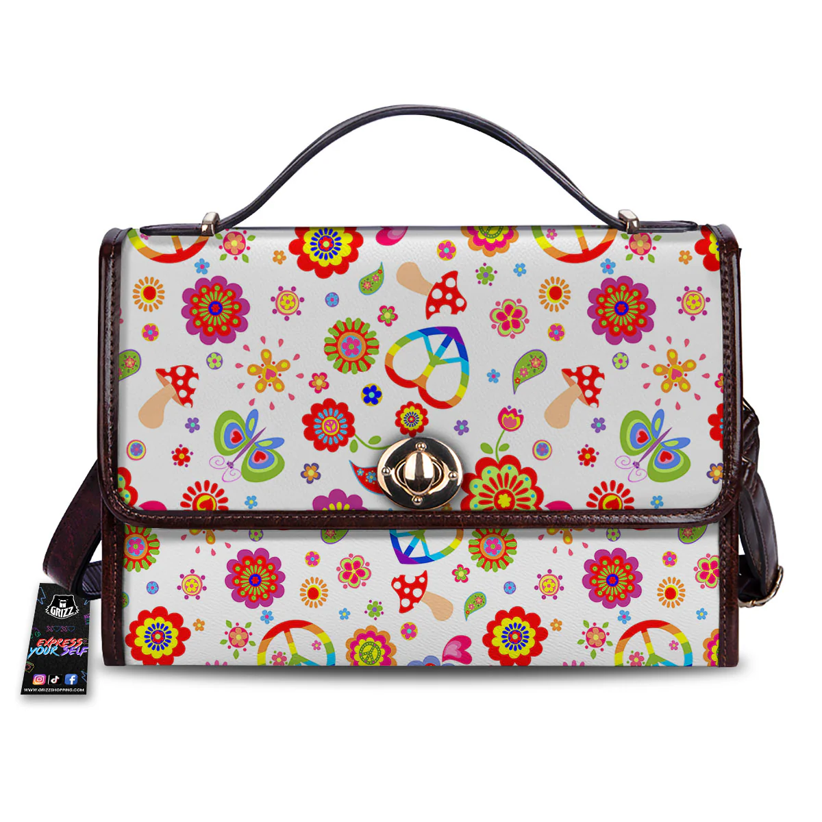 Heart Psychedelic Peace Sign Print Pattern Women's Satchel Bag