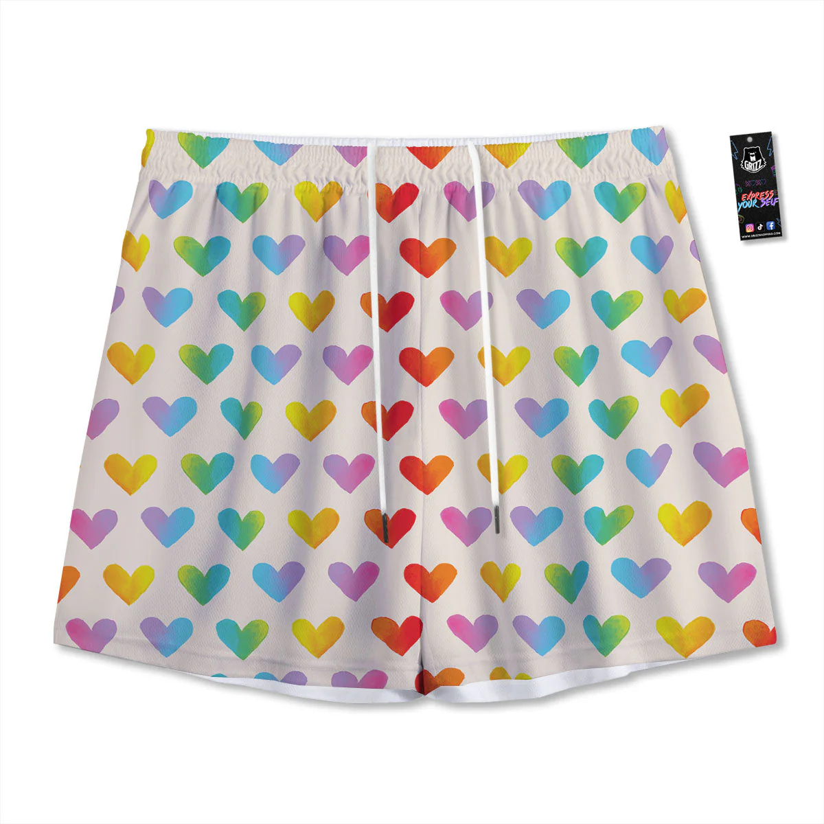 Heart Rainbow Print Pattern Mesh Shorts