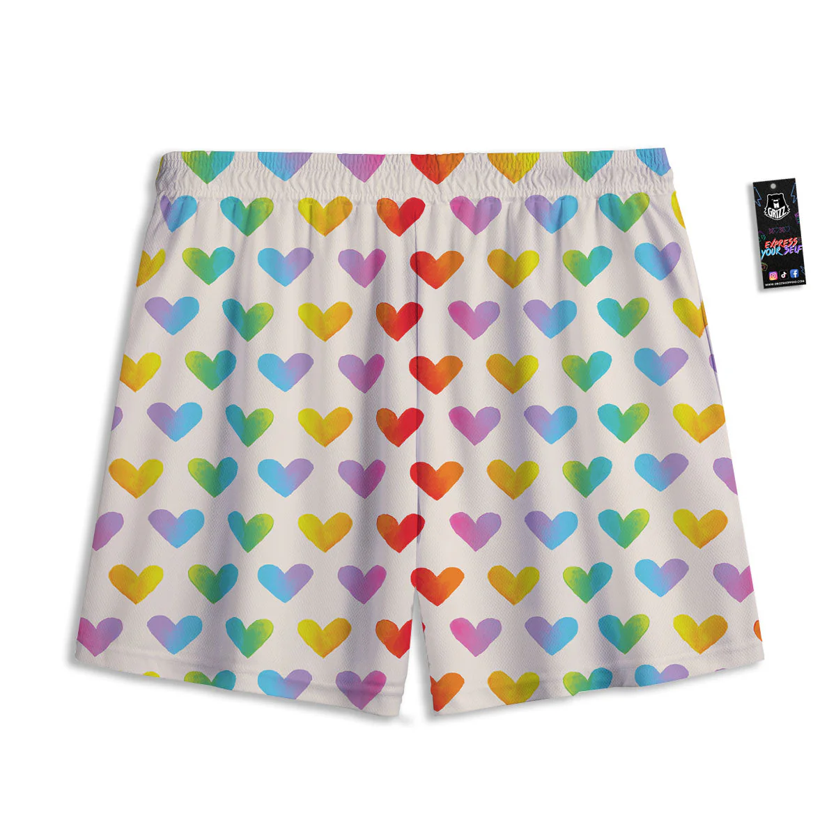 Heart Rainbow Print Pattern Mesh Shorts - Image 2