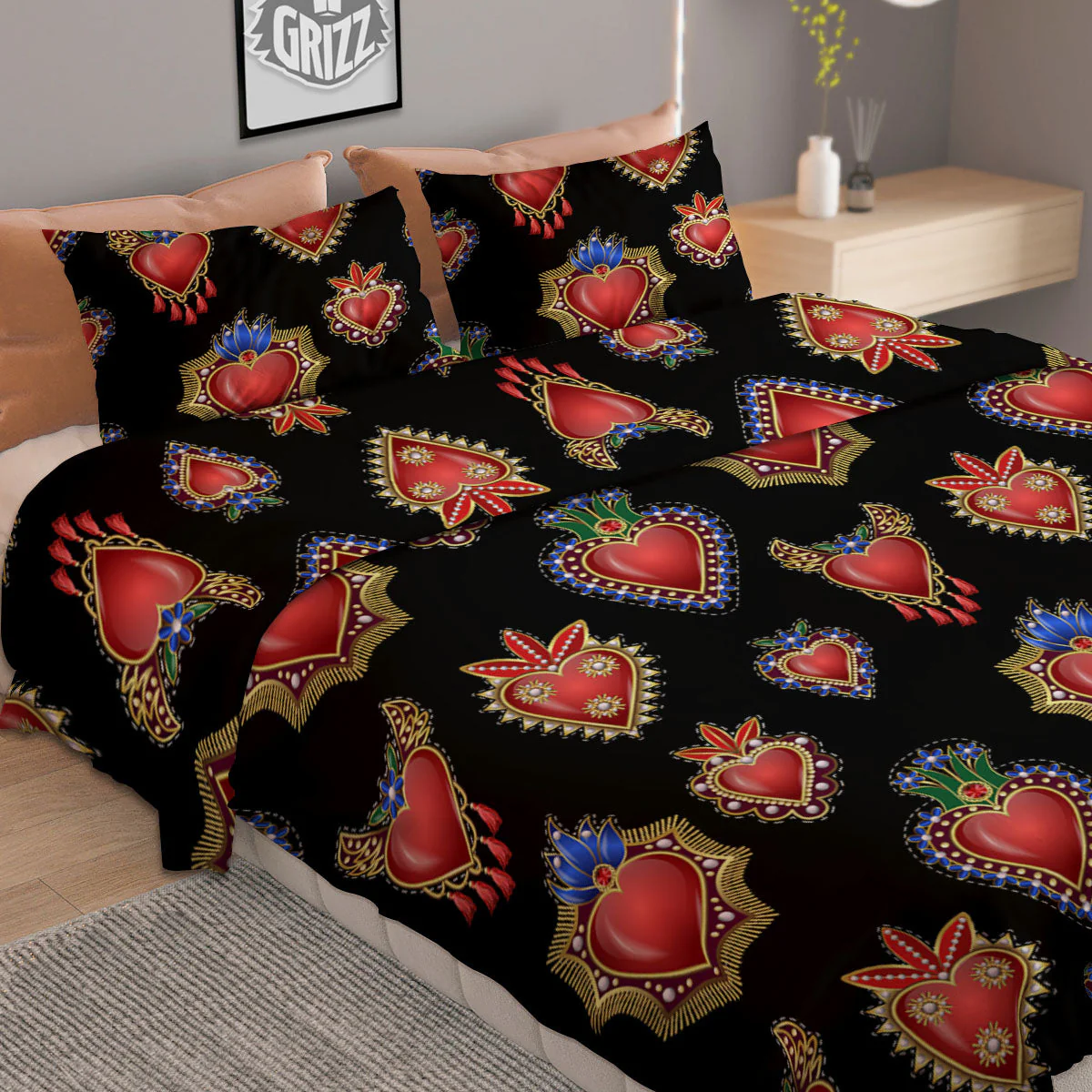 Heart Sacred Print Pattern Duvet Cover Bedding Set - Image 2