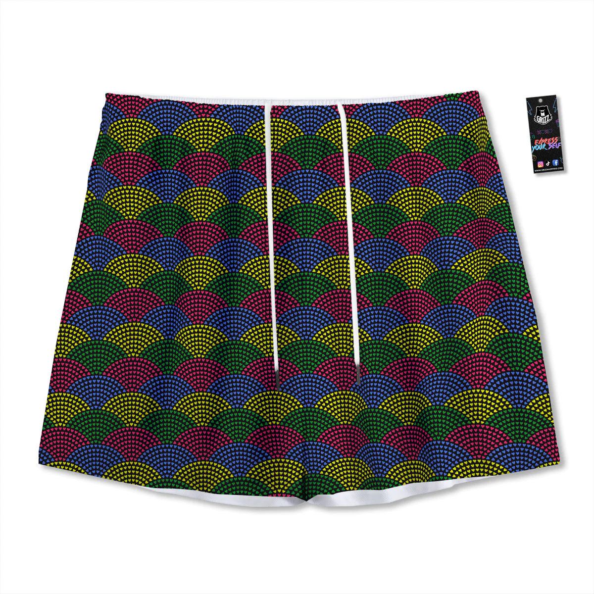 Heart Wave Colorful Print Pattern Mesh Shorts