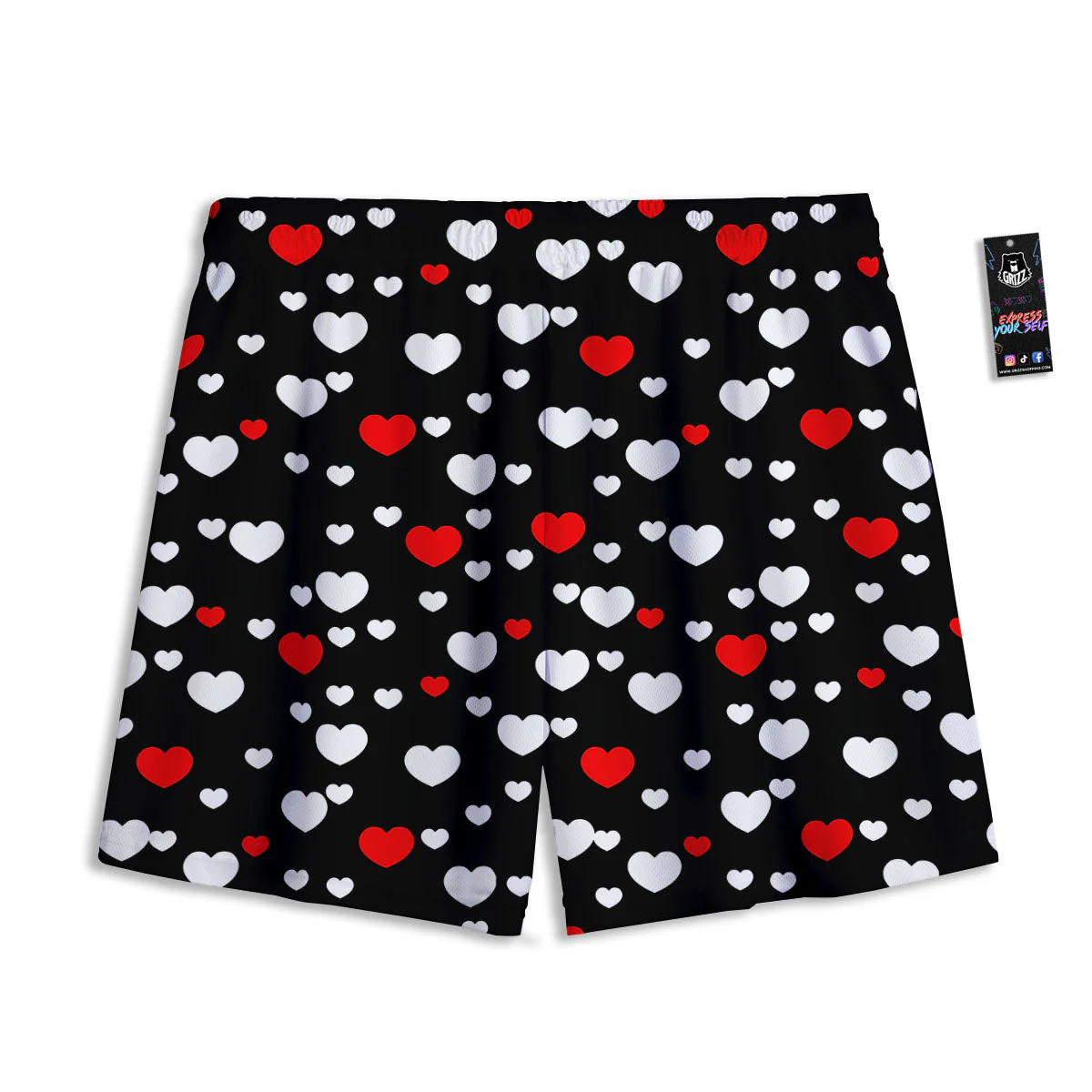 Heart White And Red Print Pattern Mesh Shorts - Image 2