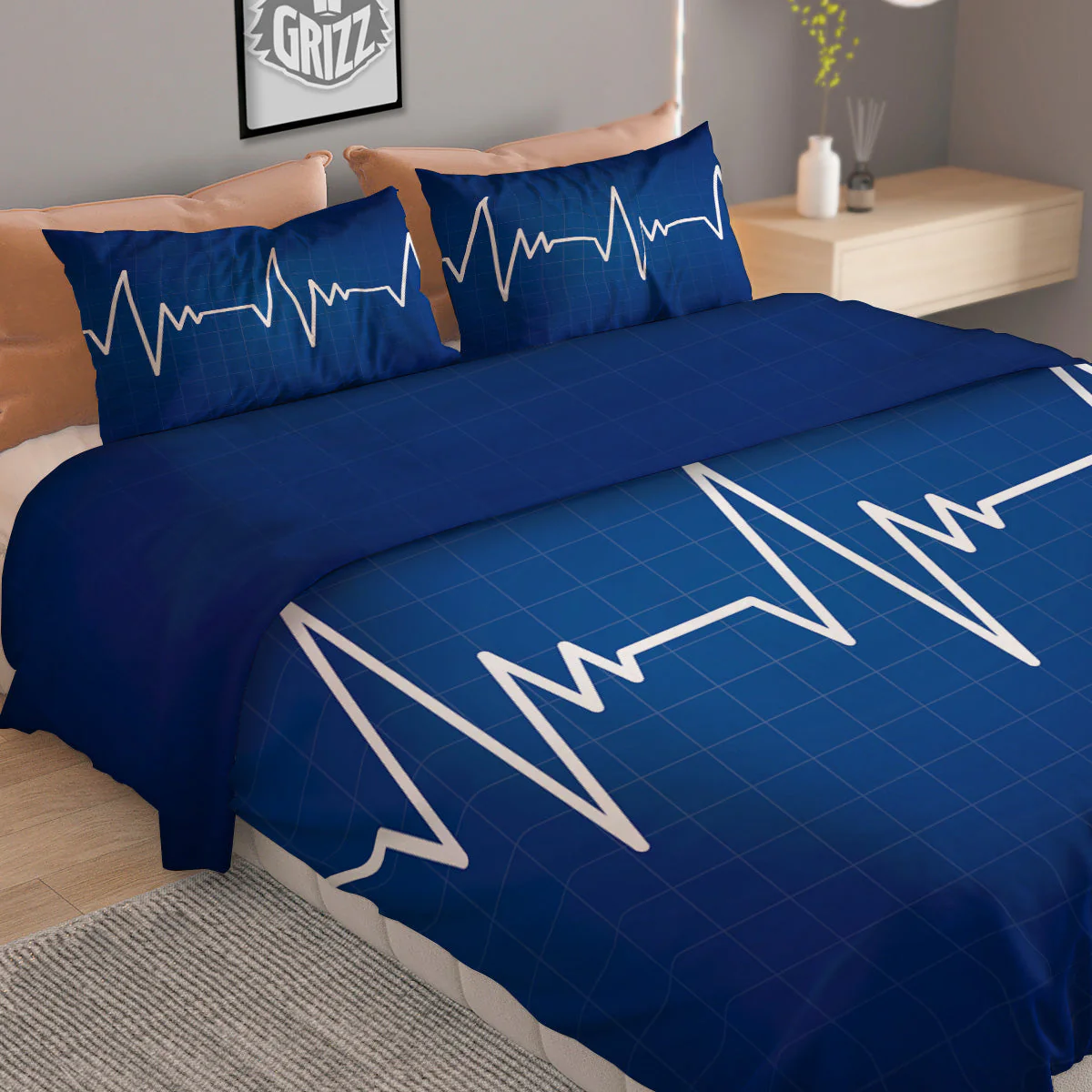 Heartbeat Blue Print Duvet Cover Bedding Set - Image 2