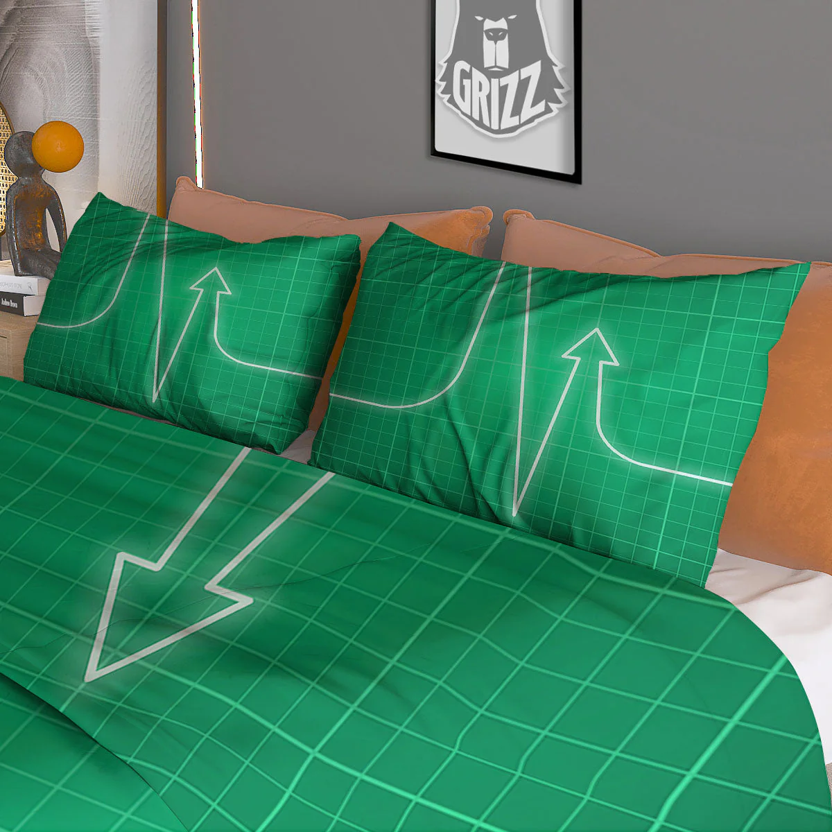 Heartbeat Green Print Duvet Cover Bedding Set - Image 3