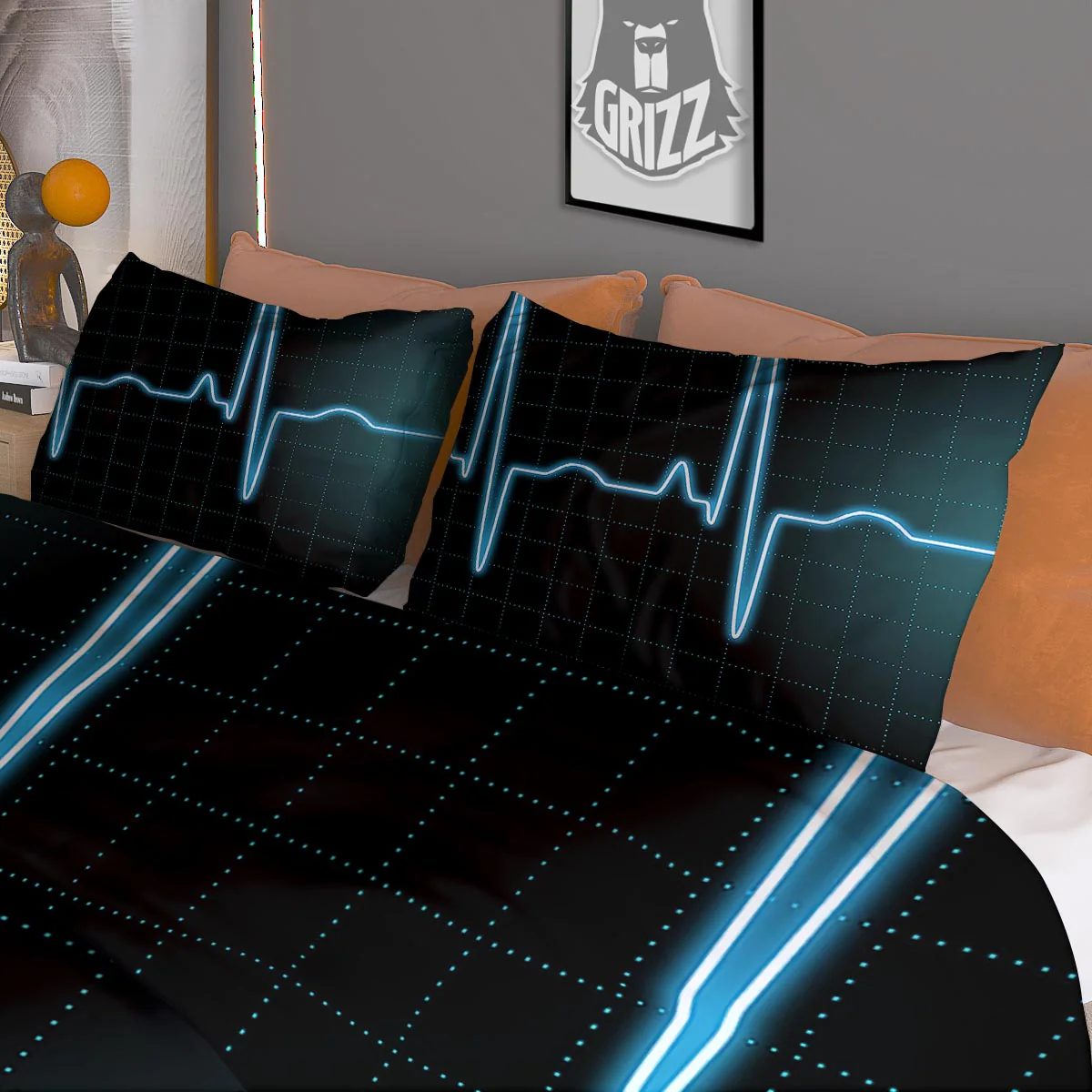 Heartbeat Teal Print Duvet Cover Bedding Set - Image 3