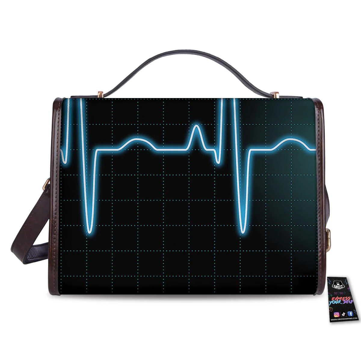 Heartbeat Teal Print Women's Satchel Bag - Image 2