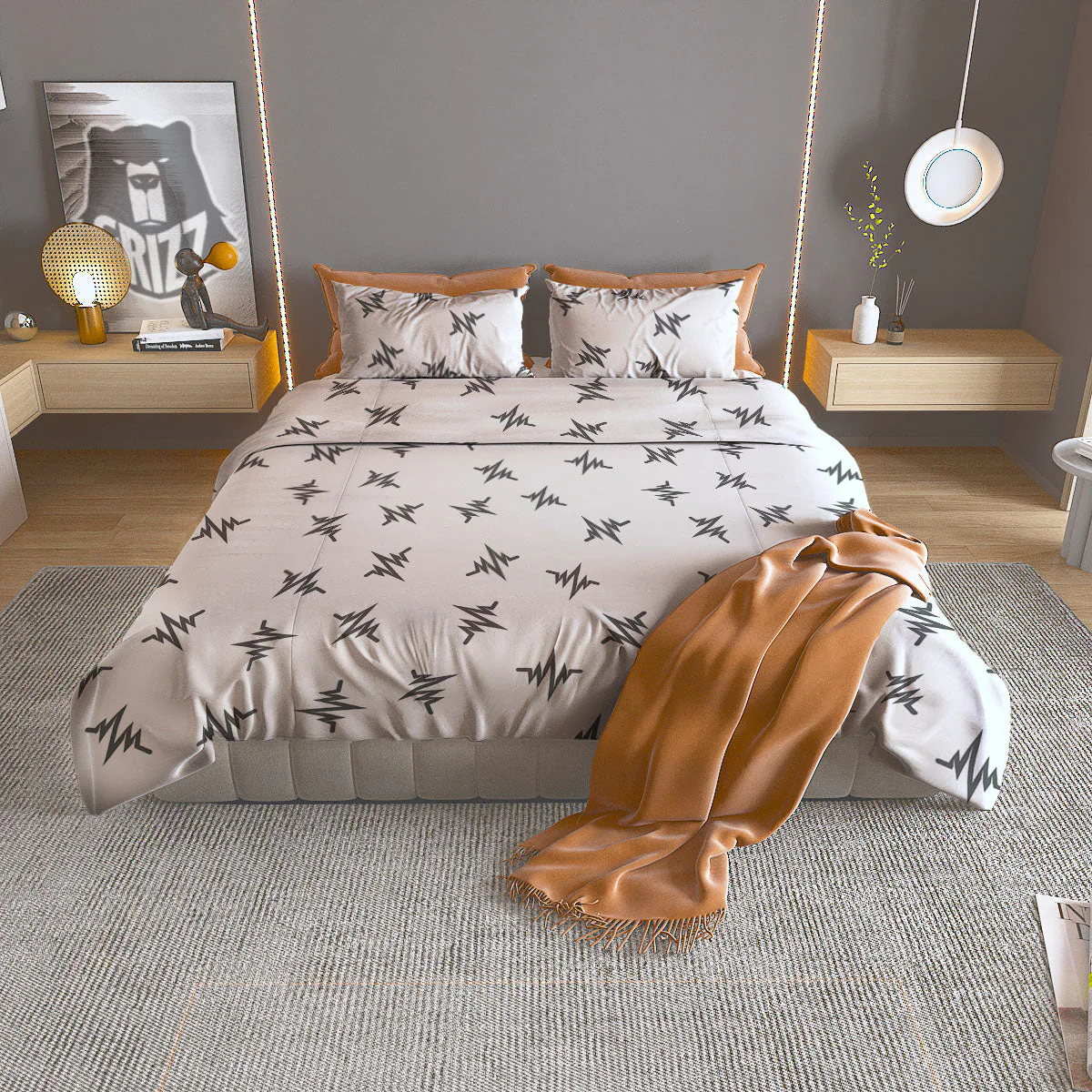 Heartbeat White And Black Print Pattern Duvet Cover Bedding Set