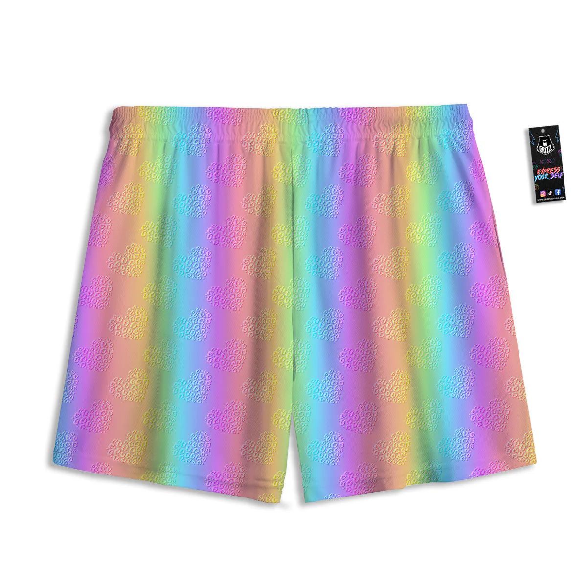 Hearts Rainbow Leopard Print Pattern Mesh Shorts - Image 2