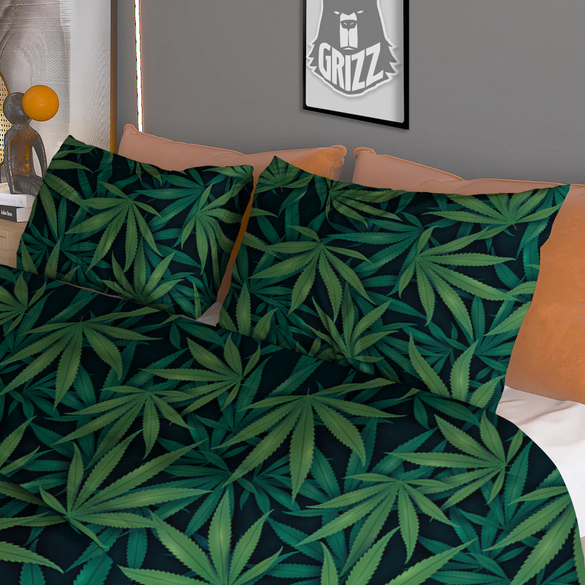 Hemp Dark Green Print Pattern Duvet Cover Bedding Set - Image 3