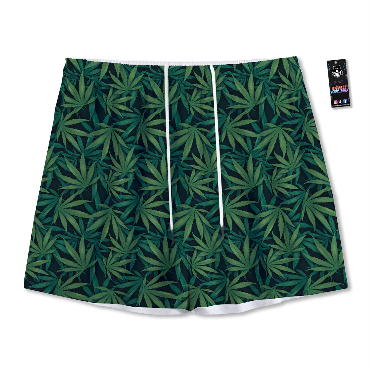 Hemp Dark Green Print Pattern Mesh Shorts