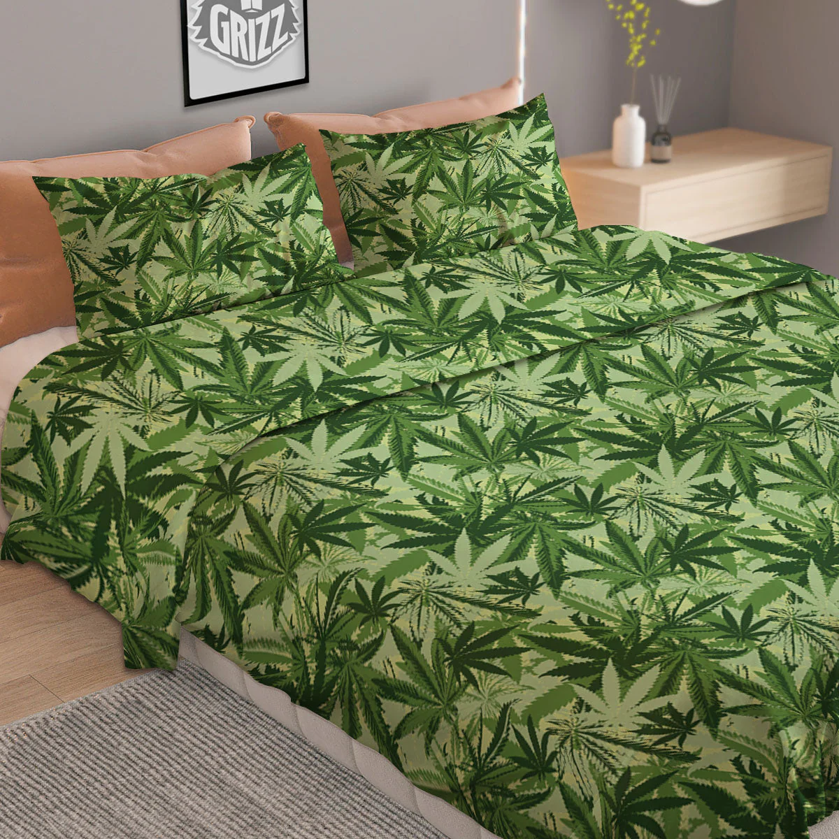 Hemp Leaf Print Pattern Duvet Cover Bedding Set - Image 2