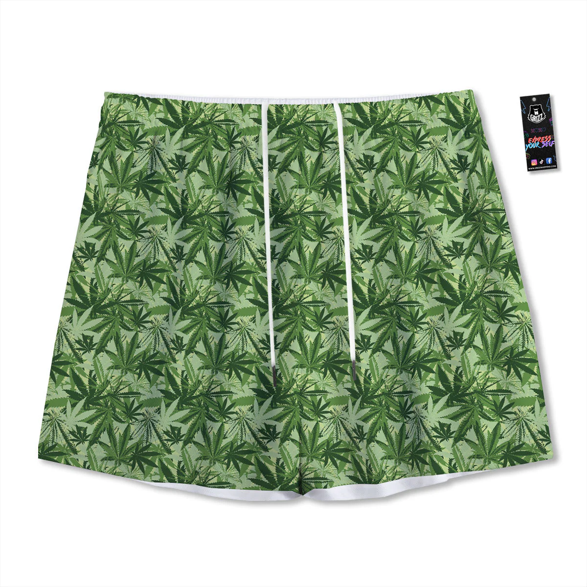 Hemp Leaf Print Pattern Mesh Shorts