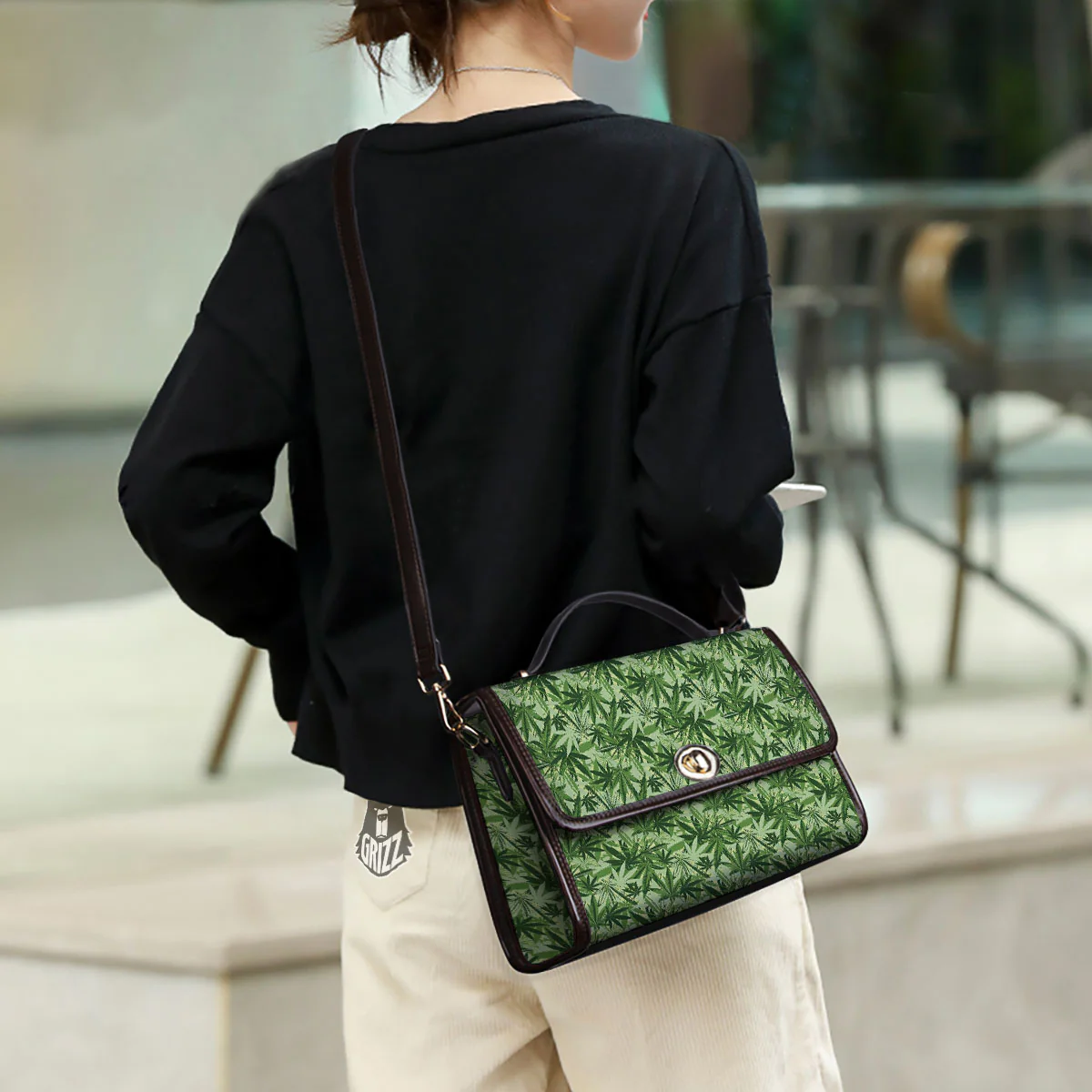 Hemp Leaf Print Pattern Women's Satchel Bag - Image 3