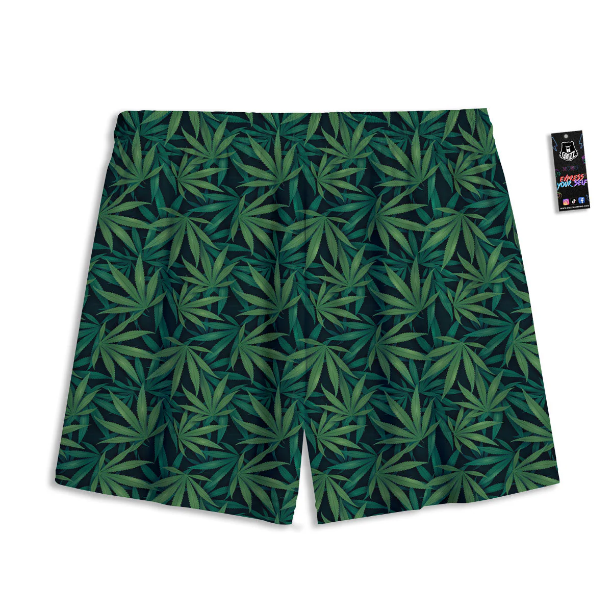 Hemp Leaves Green Print Pattern Mesh Shorts - Image 2