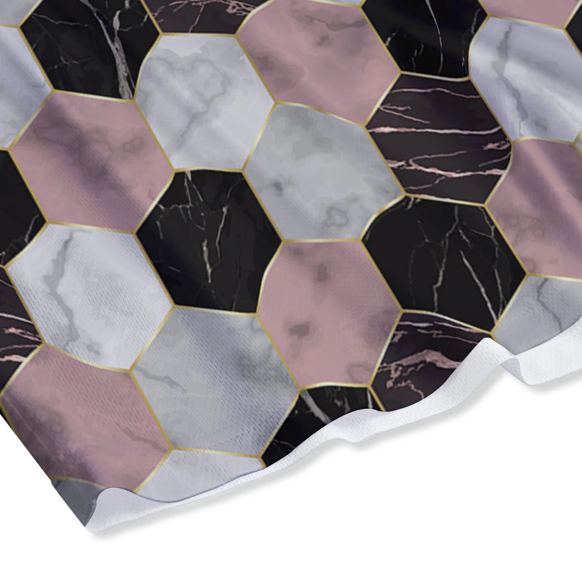 Hexagon Marble White Pink And Black Print Mesh Shorts - Image 4