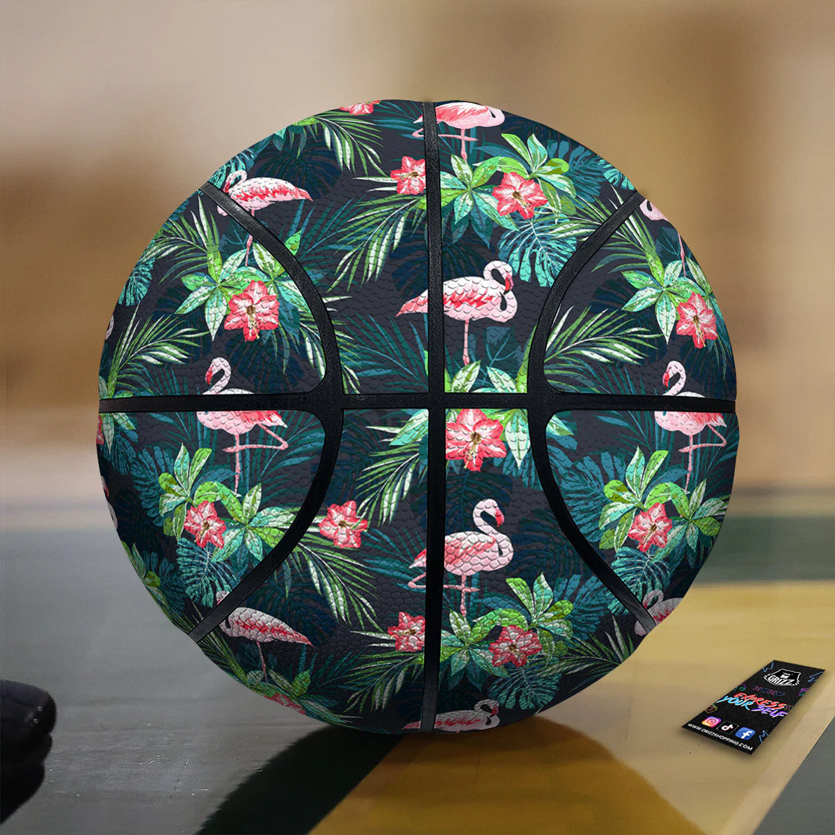Hibiscus And Tropical Flamingo Print Pattern Basketball