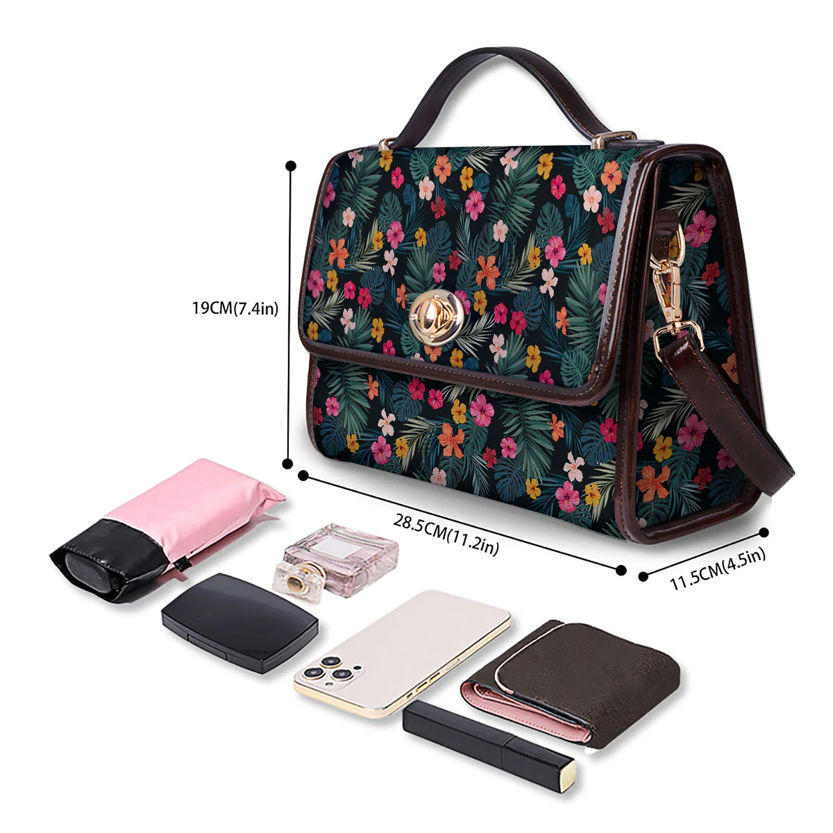 Hibiscus And Tropical Palm Print Pattern Women's Satchel Bag - Image 4
