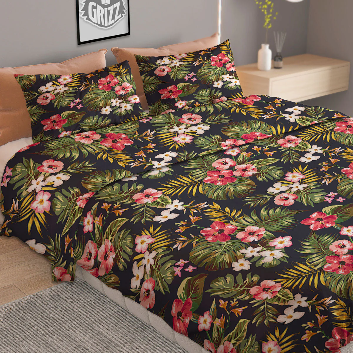 Hibiscus Blossom Tropical Print Pattern Duvet Cover Bedding Set - Image 2