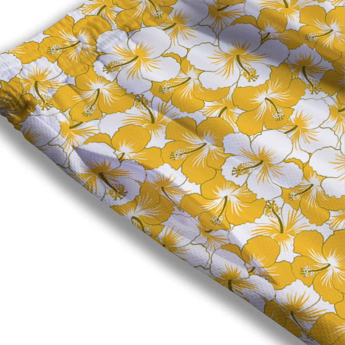 Hibiscus Flower And Camo Yellow Print Pattern Mesh Shorts - Image 3