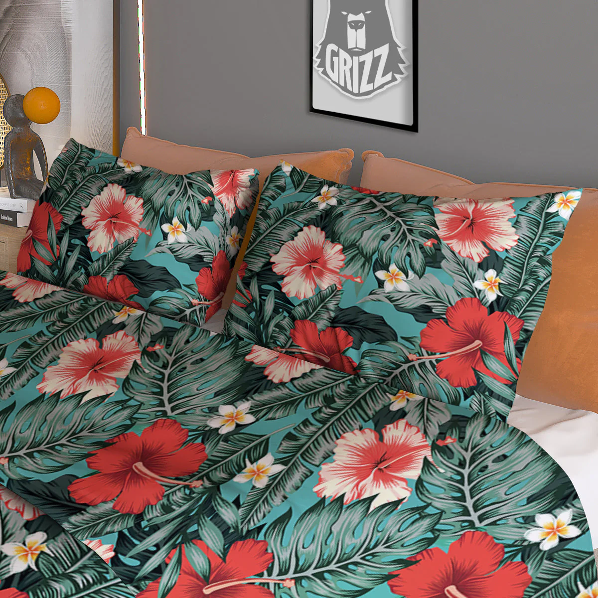 Hibiscus Flowers Tropical Print Pattern Duvet Cover Bedding Set - Image 3