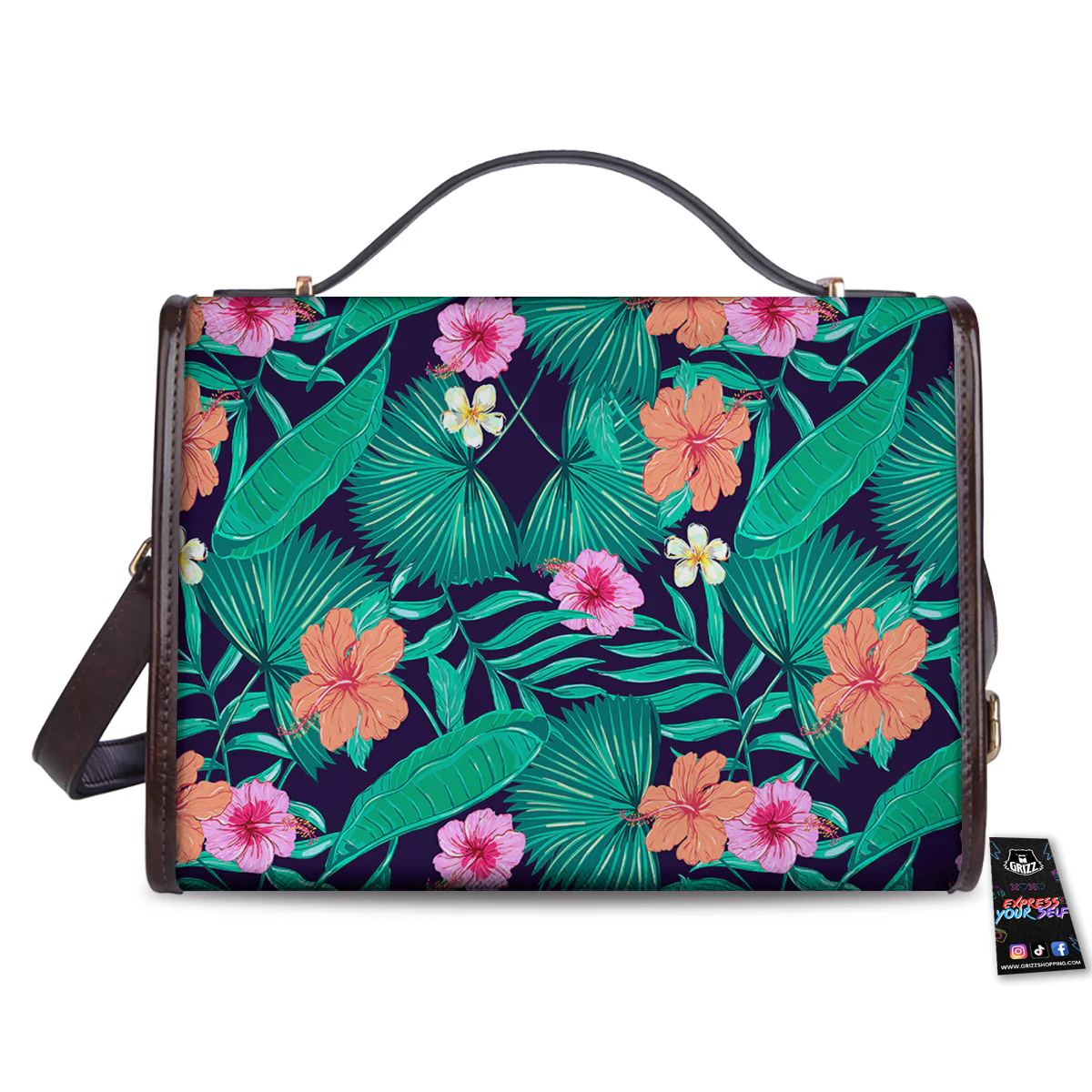 Hibiscus Leaves Tropical Print Pattern Women's Satchel Bag - Image 2