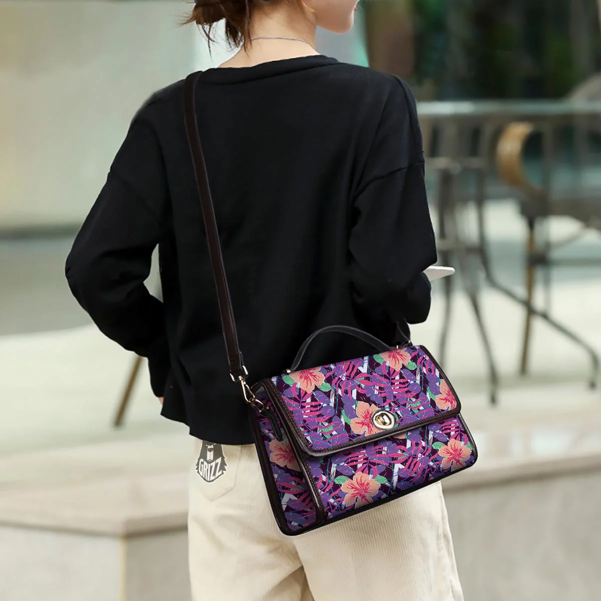 Hibiscus Purple Tropical Print Pattern Women's Satchel Bag - Image 3
