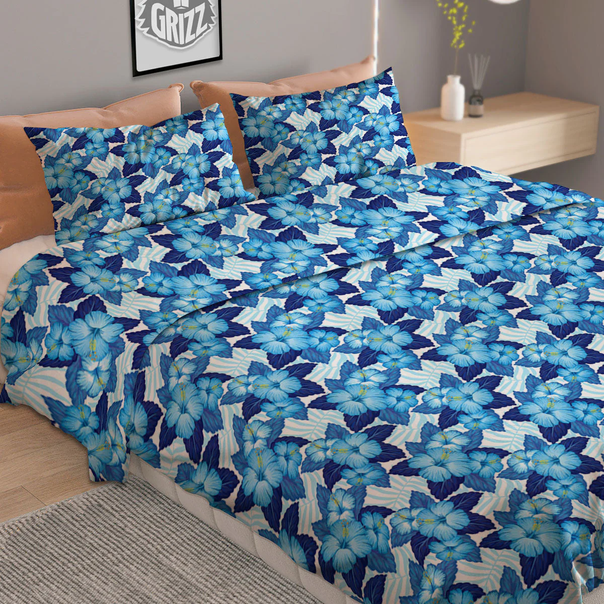 Hibiscus Tropical Blue Print Pattern Duvet Cover Bedding Set - Image 2