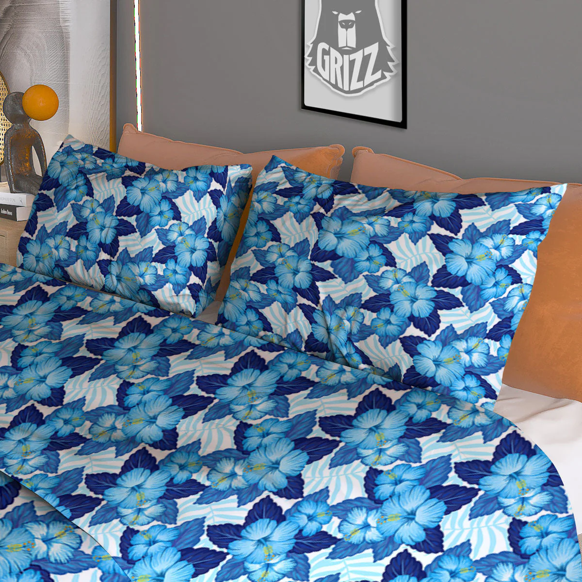 Hibiscus Tropical Blue Print Pattern Duvet Cover Bedding Set - Image 3