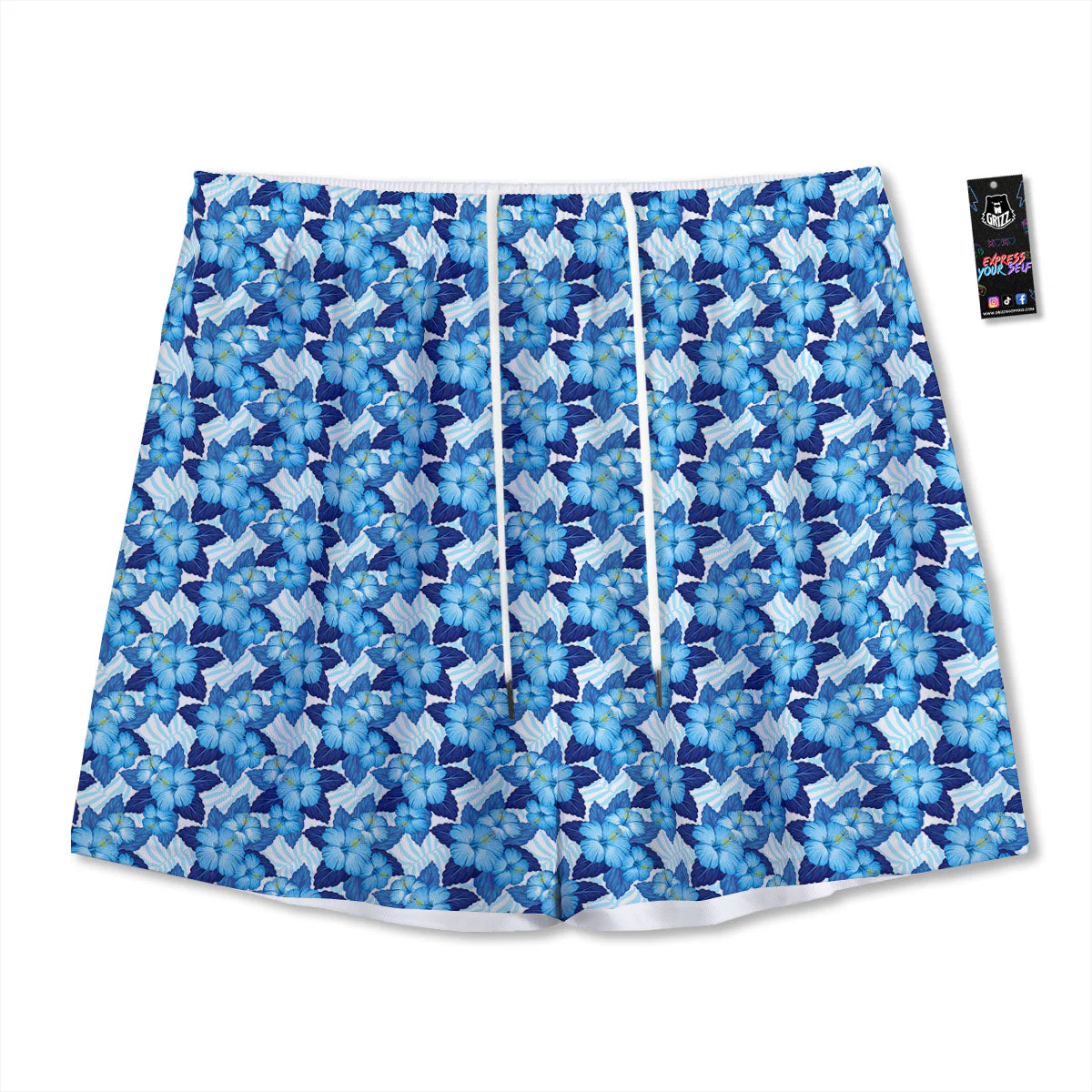 Hibiscus Tropical Blue Print Pattern Mesh Shorts