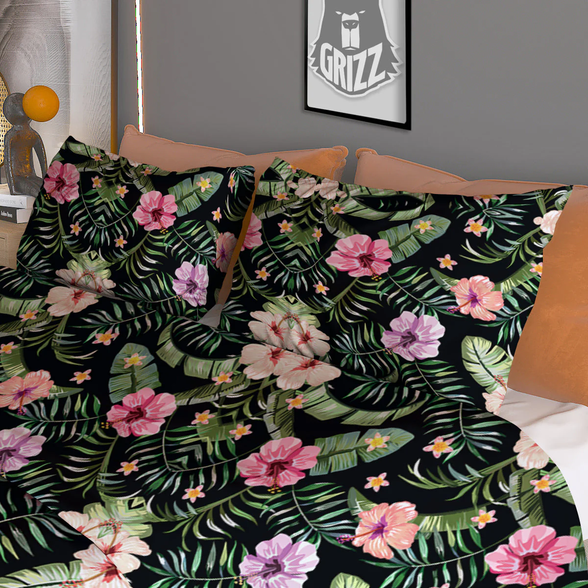 Hibiscus Tropical Floral Vintage Print Pattern Duvet Cover Bedding Set - Image 3