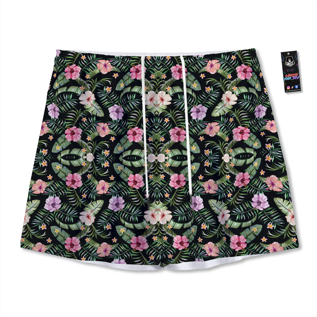 Hibiscus Tropical Floral Vintage Print Pattern Mesh Shorts