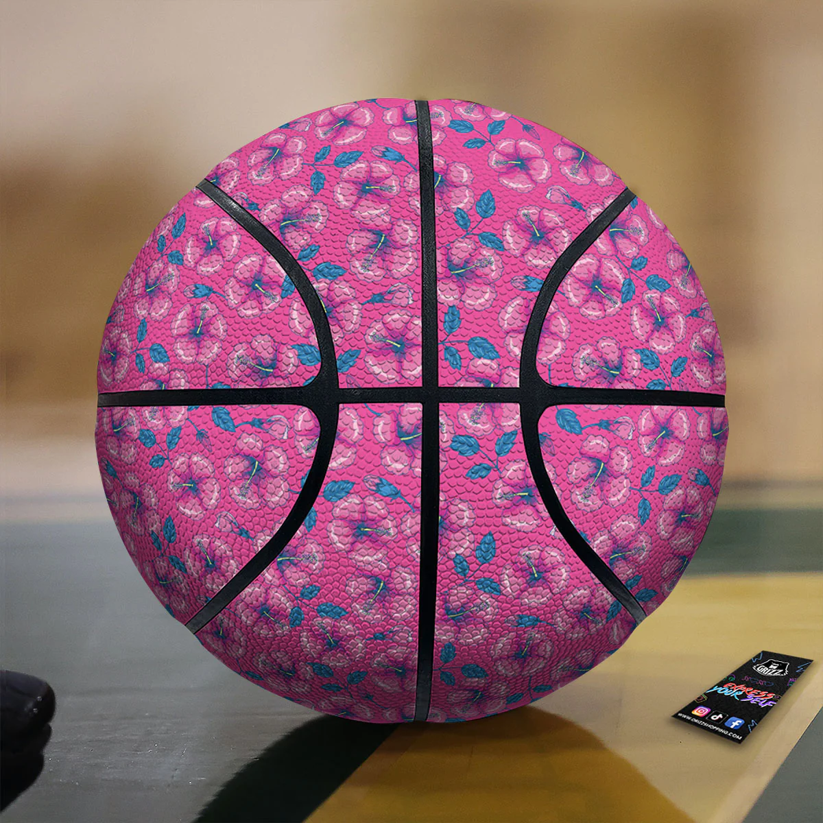 Hibiscus Tropical Hot Pink Print Pattern Basketball