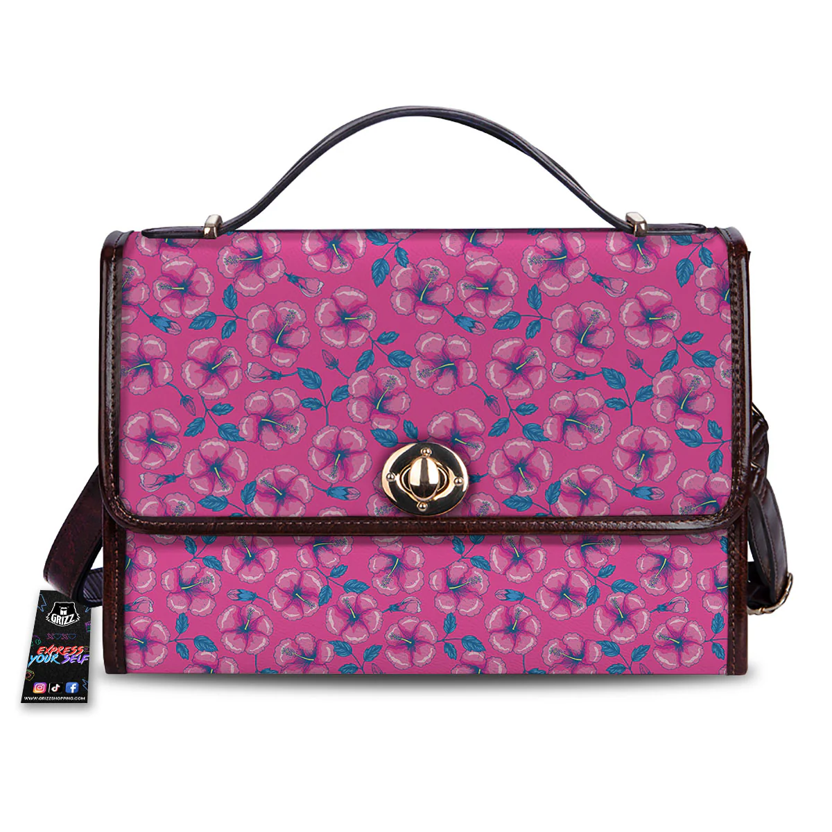 Hibiscus Tropical Hot Pink Print Pattern Women's Satchel Bag