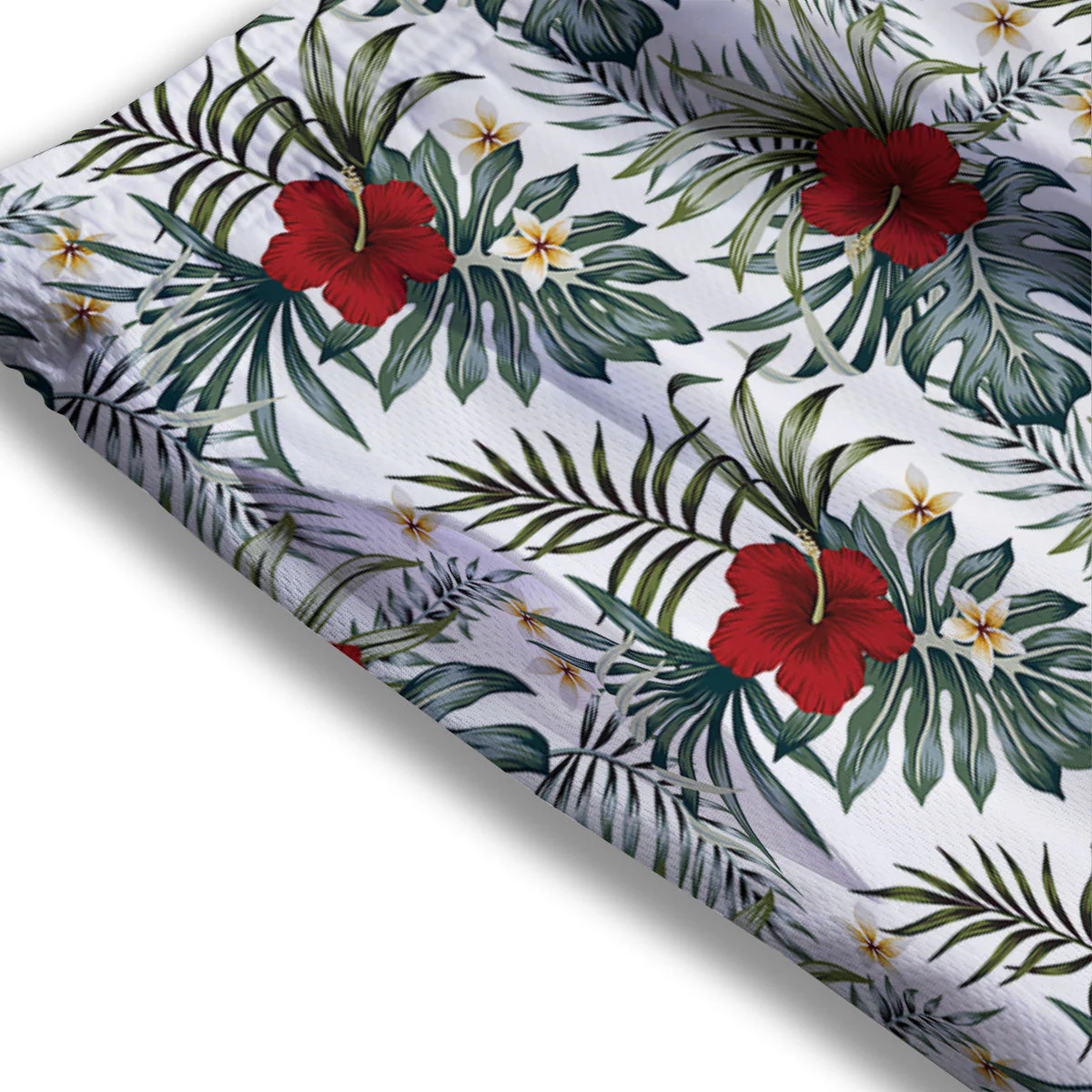 Hibiscus White Tropical Print Pattern Mesh Shorts - Image 3