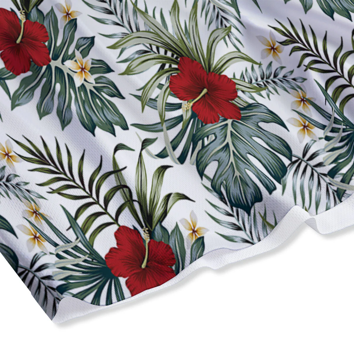 Hibiscus White Tropical Print Pattern Mesh Shorts - Image 4