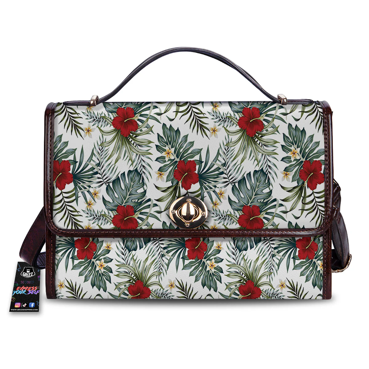 Hibiscus White Tropical Print Pattern Women's Satchel Bag