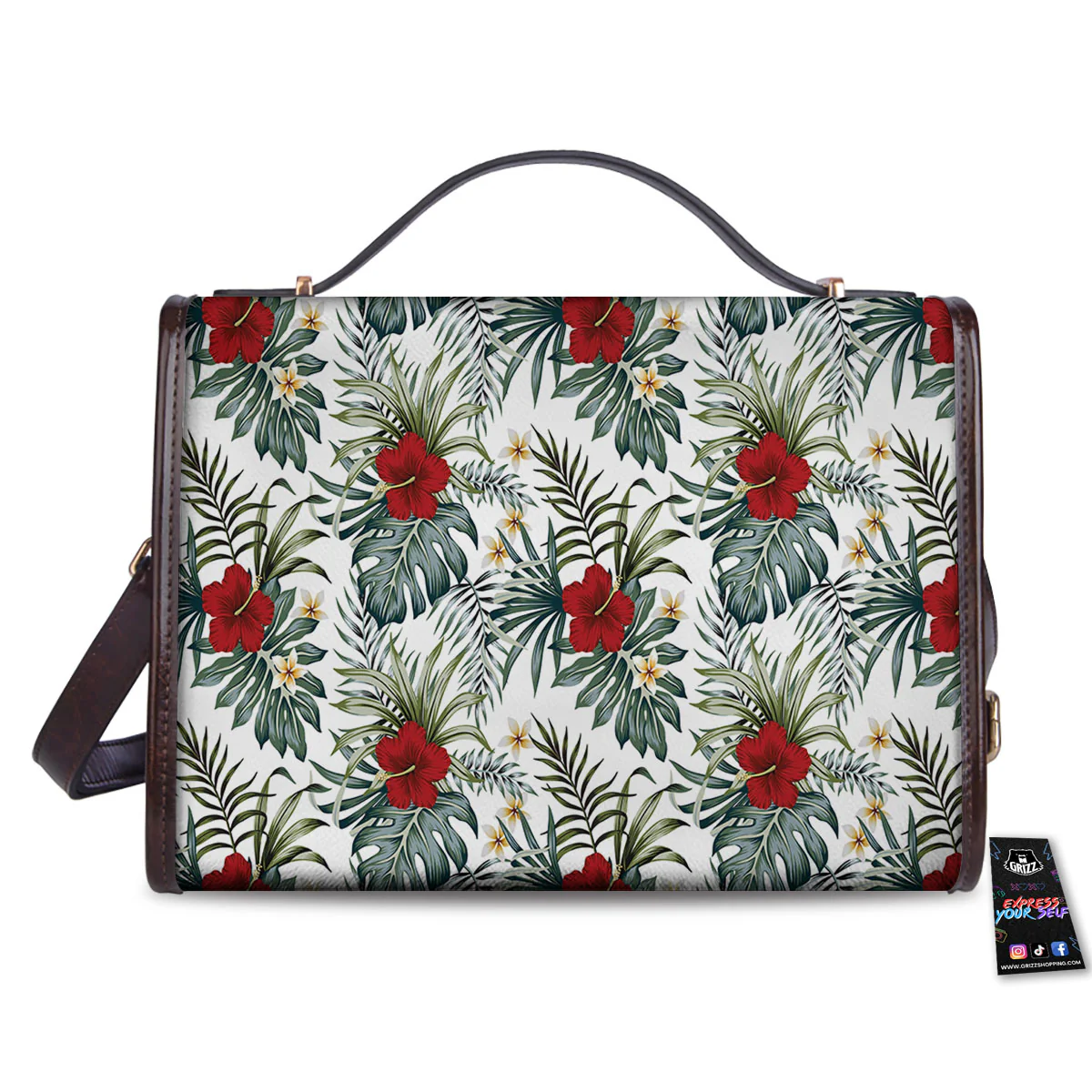Hibiscus White Tropical Print Pattern Women's Satchel Bag - Image 2