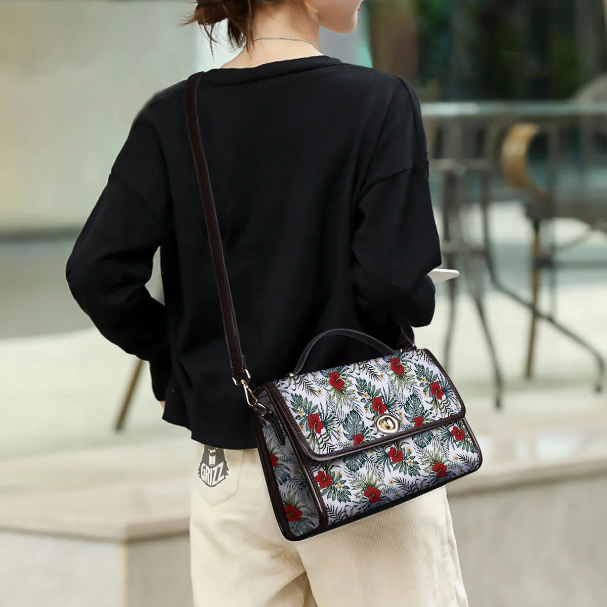 Hibiscus White Tropical Print Pattern Women's Satchel Bag - Image 3