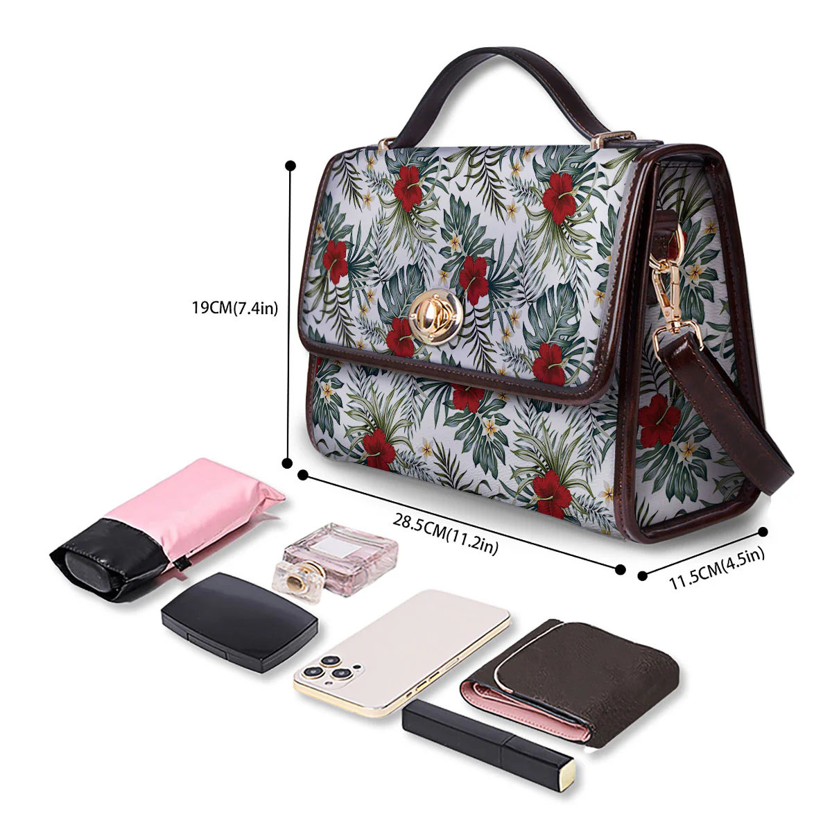 Hibiscus White Tropical Print Pattern Women's Satchel Bag - Image 4
