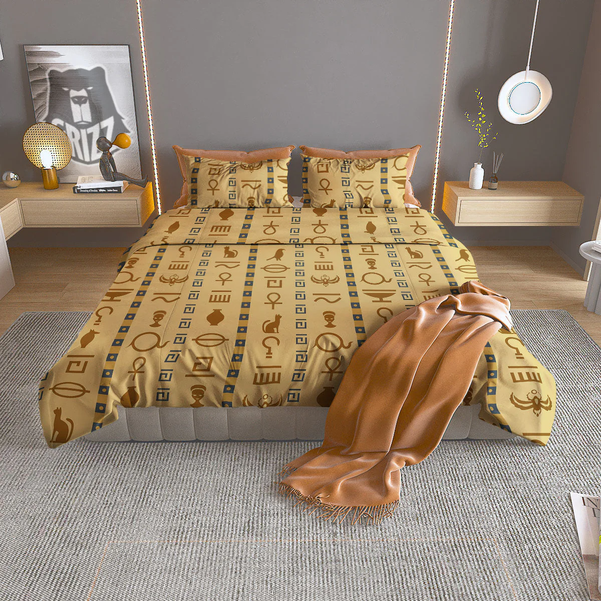 Hieroglyphs Egyptian Print Duvet Cover Bedding Set